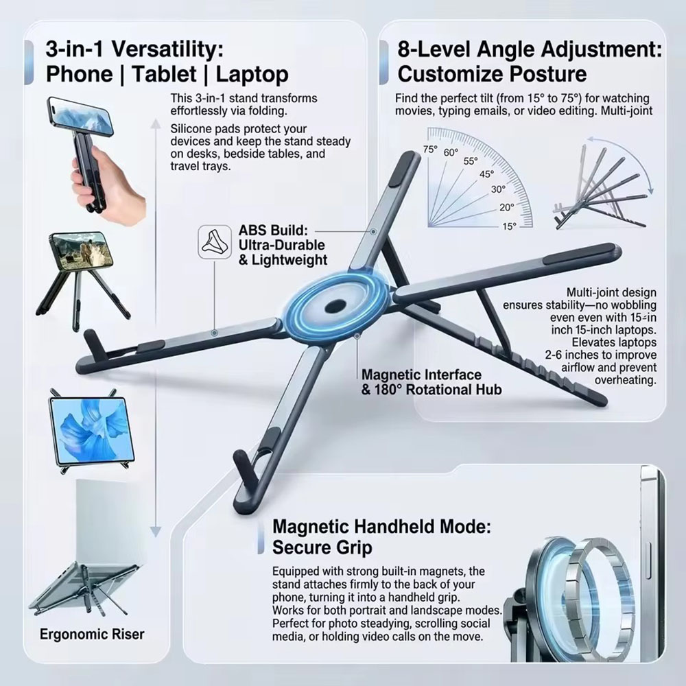 Laptop Stand Foldable - Support de téléphone magnétique portable et