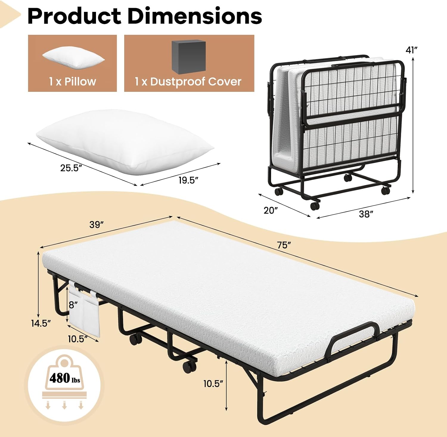 Lit pliant de 75 pouces avec m - Home Office Guest Room avis et prix