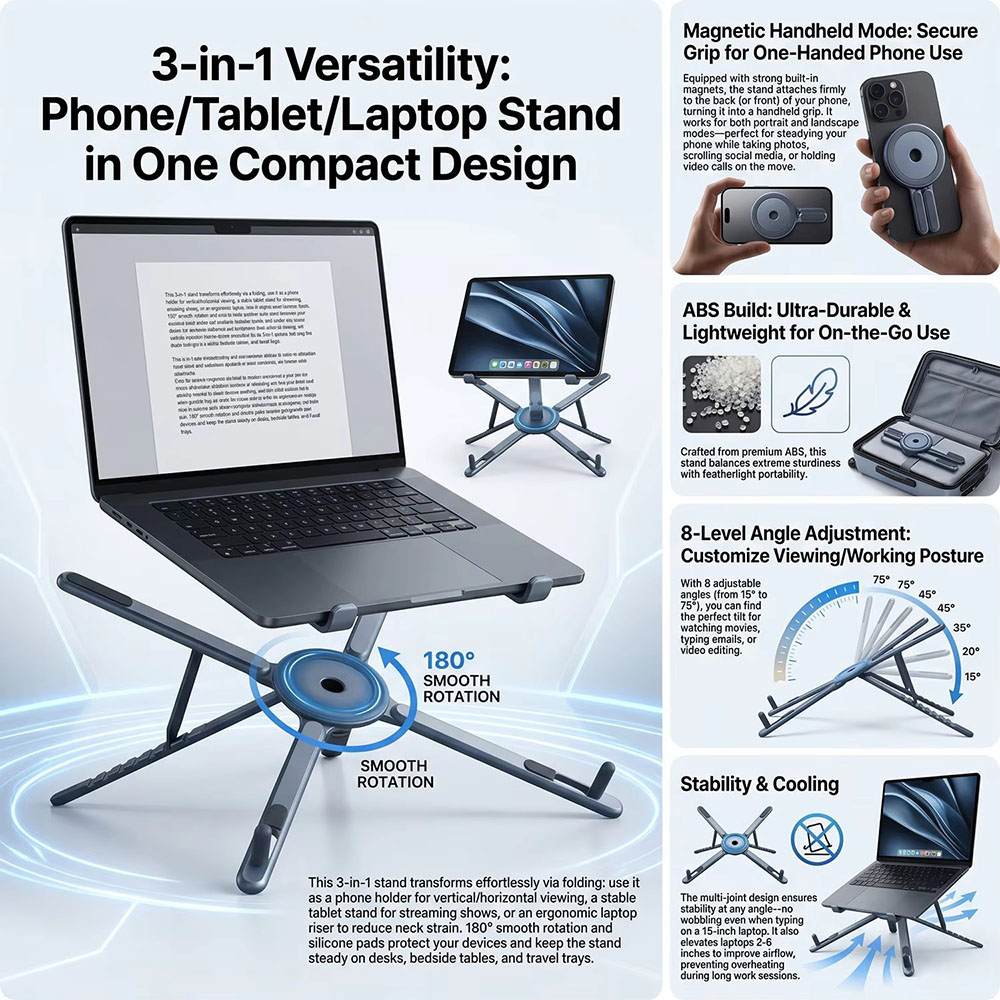 Support de téléphone magnétiqu - Laptop Stand Foldable avis et prix